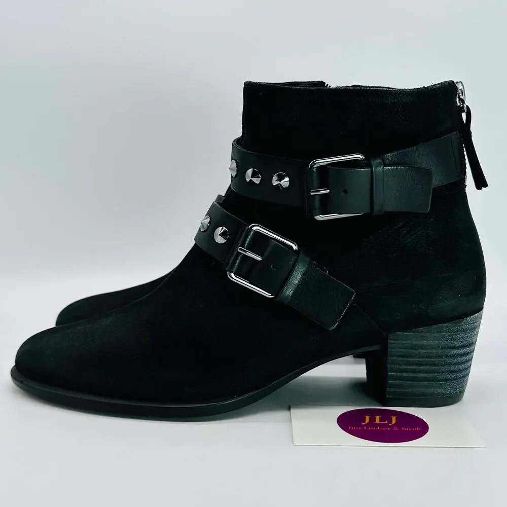 ECCO Women's Black Nubuck Studded Harness Ankle Boots Size 39 EU/ 8-8.5 US